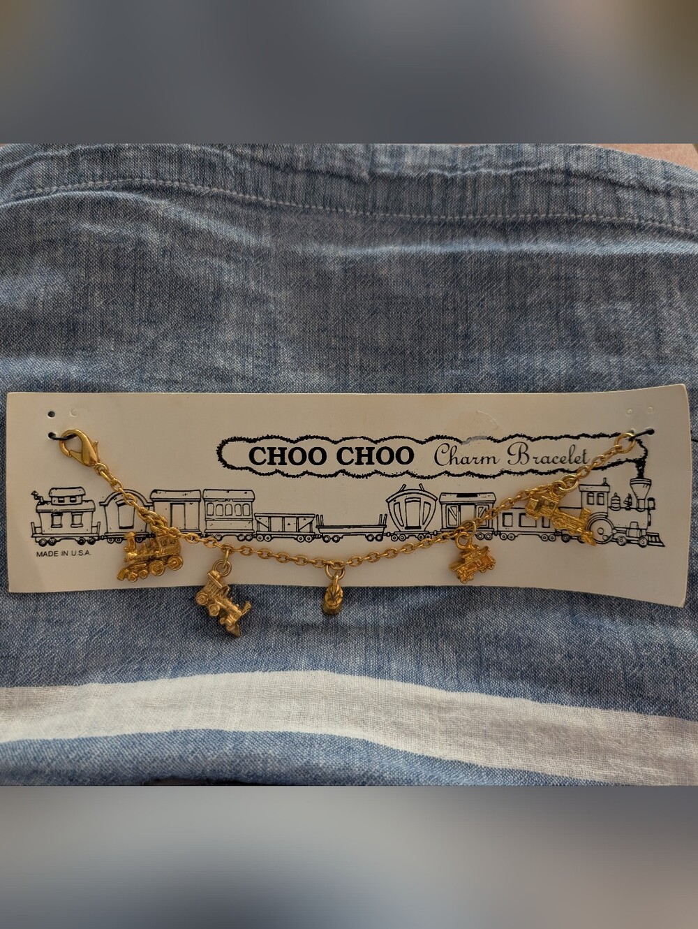 Choo Choo Goldtone Train Charm Bracelet
